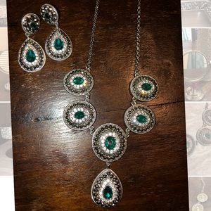 Faux emerald and diamond costume jewelry set
